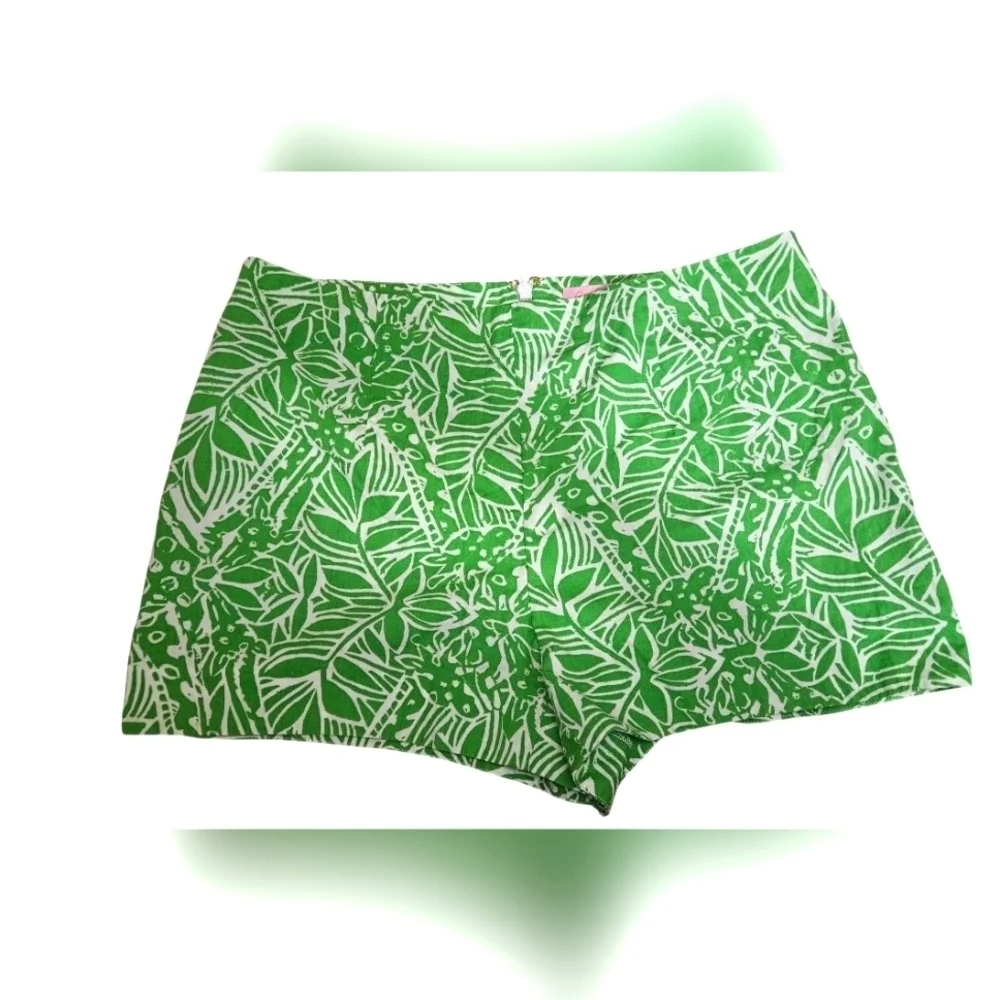 Lilly Pulitzer Green Tropical Print Cotton Shorts Size 2 Resort Prep